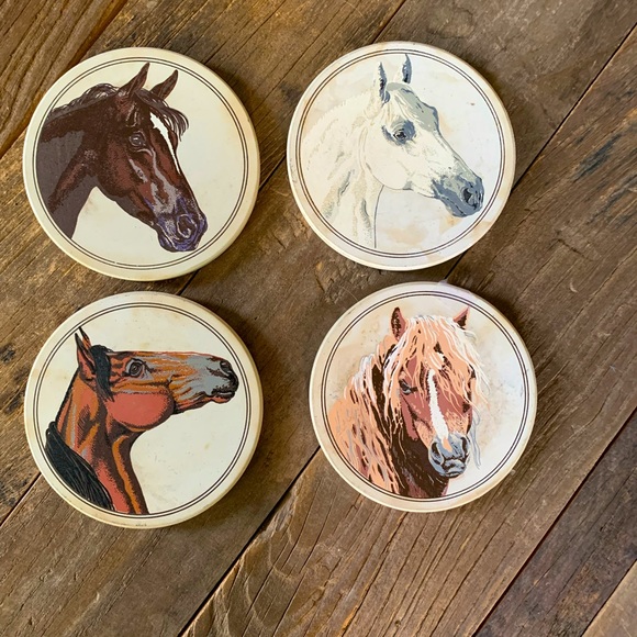 SWEET VINTAGE HORSE COASTERS SET FOR FARMHOUSE CHIC STYLING